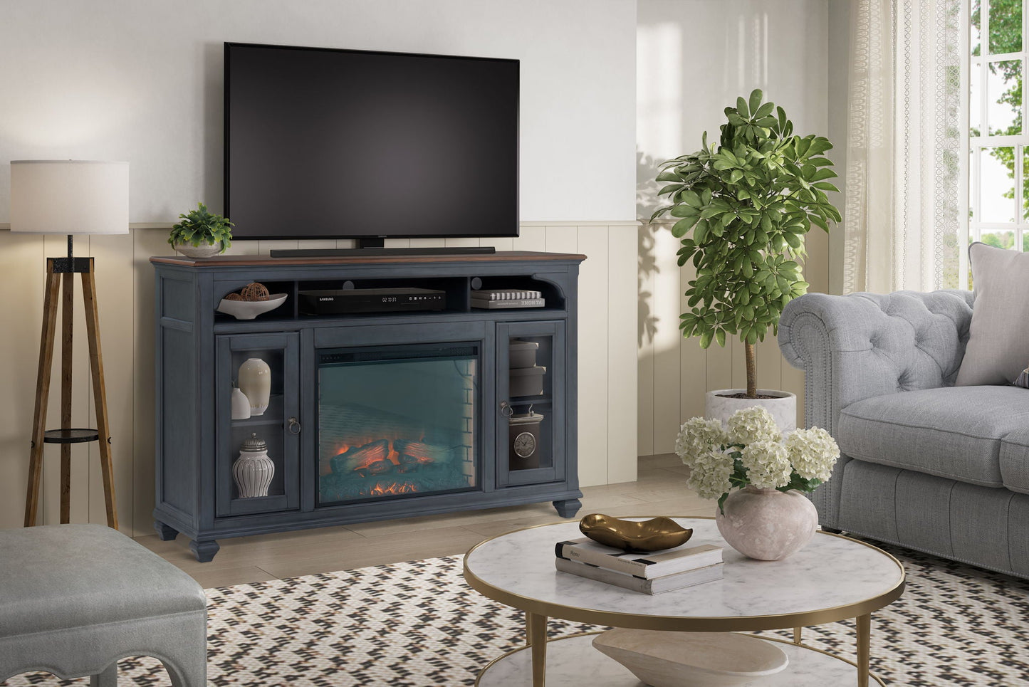 Fireplace TV Stand For TVs Up To 80" - Blue