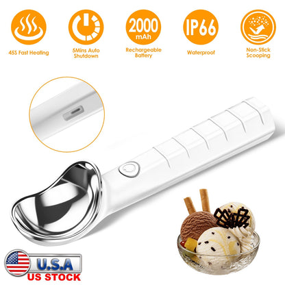 Heated Ice Cream Scoop - Rechargeable Electric with Fast Heating