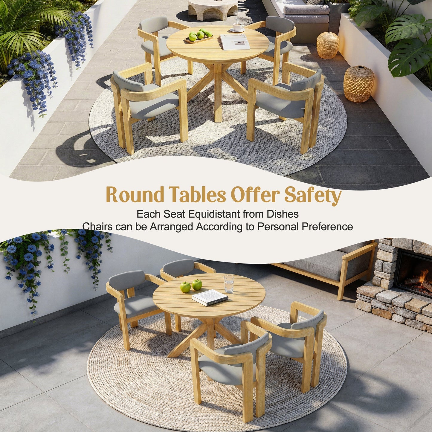 5-Piece Outdoor Acacia Wood Round Dining Set