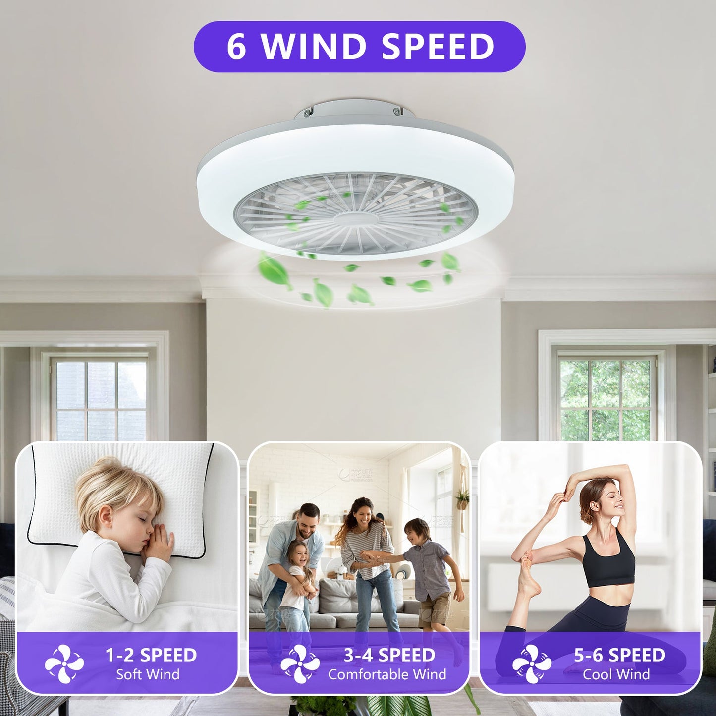 18 Inch Ceiling Fan with RGB Light and Remote Control