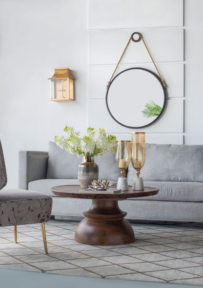 Handsome Cleveland Mirror With Rope Strap Contemporary Design Circle Mirror With Round Metal Frame For Wall Decor