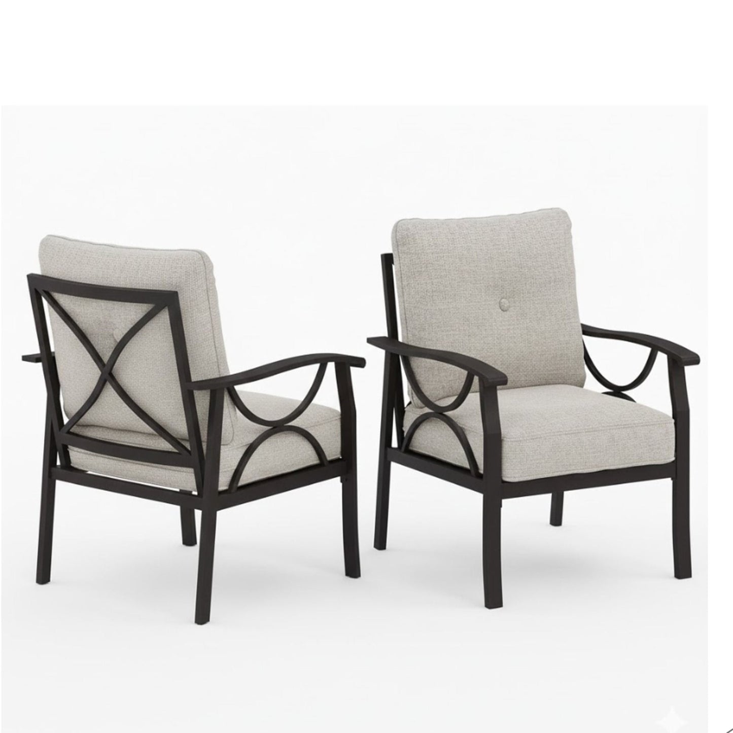 All-Weather Armchairs With Cushions, Modern Sculptural Design (Set of 2)