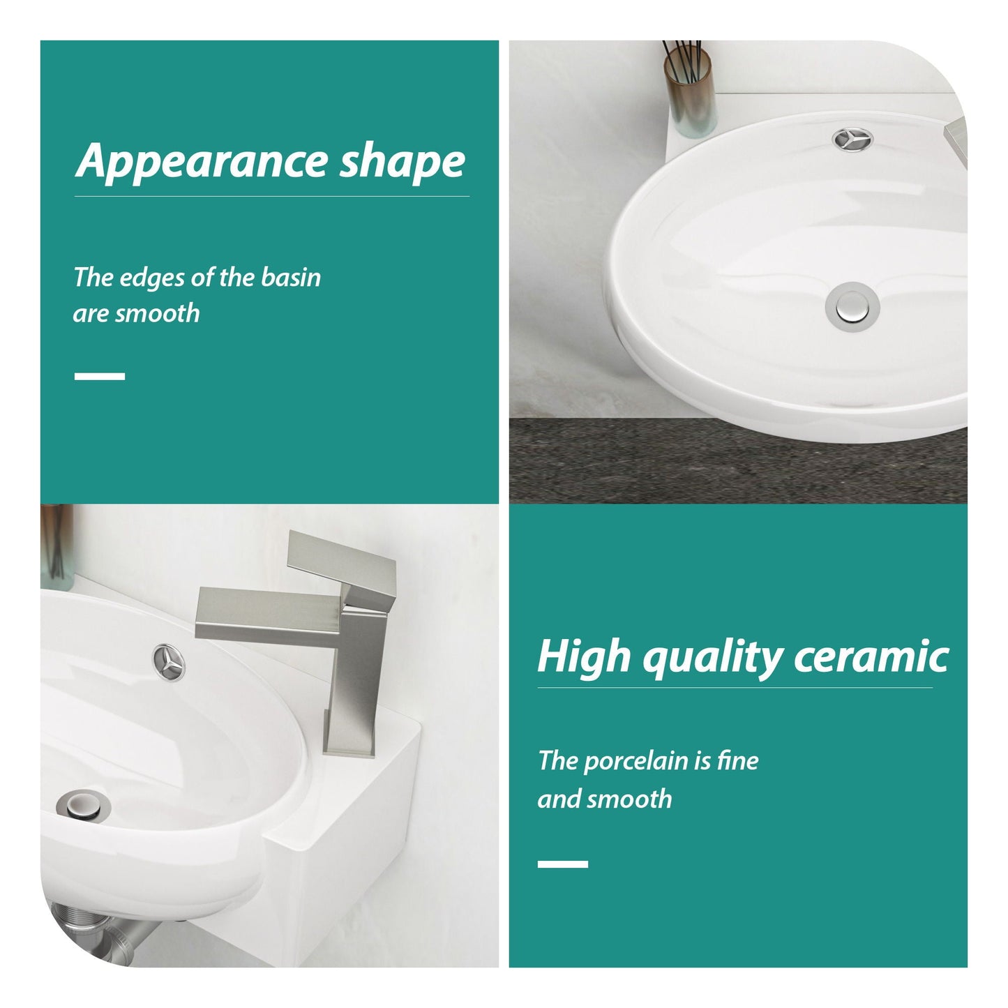 Modern Aesthetic Rectangle Wall Mount Bathroom Sink With Single Faucet Hole