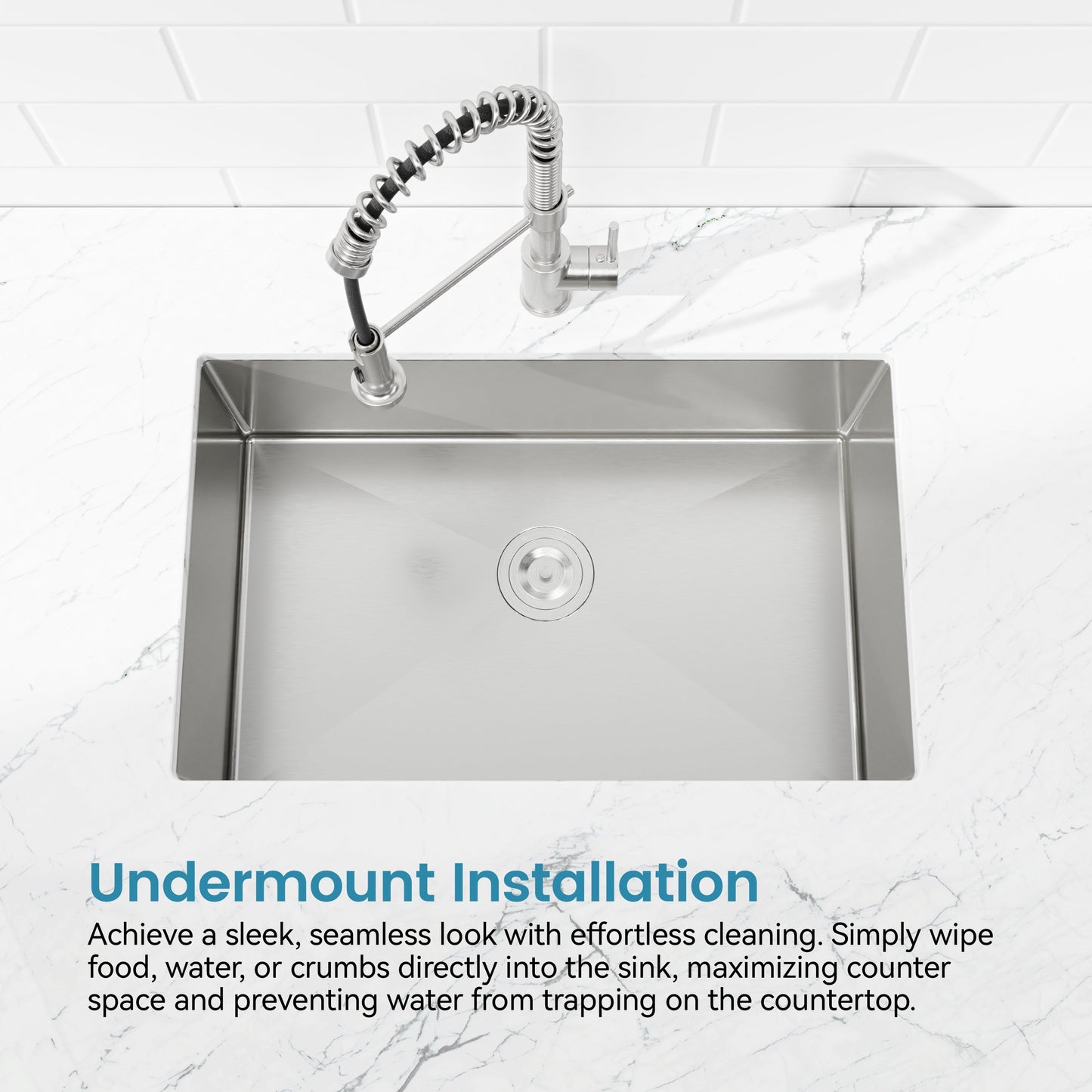 Stainless Steel Kitchen Sink, 30″x19″ Drop In Single Bowl, Undermount Handmade Sink in Brushed Nickel