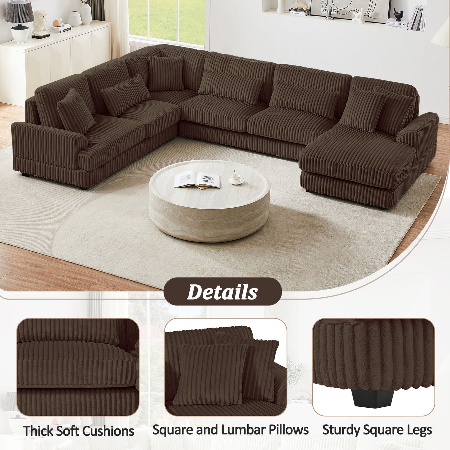 Oversized Sectional Sofa U - Shaped Sofa Couch Modern Sofa Upholstered In Soft With A Chaise Lounge For Living Room