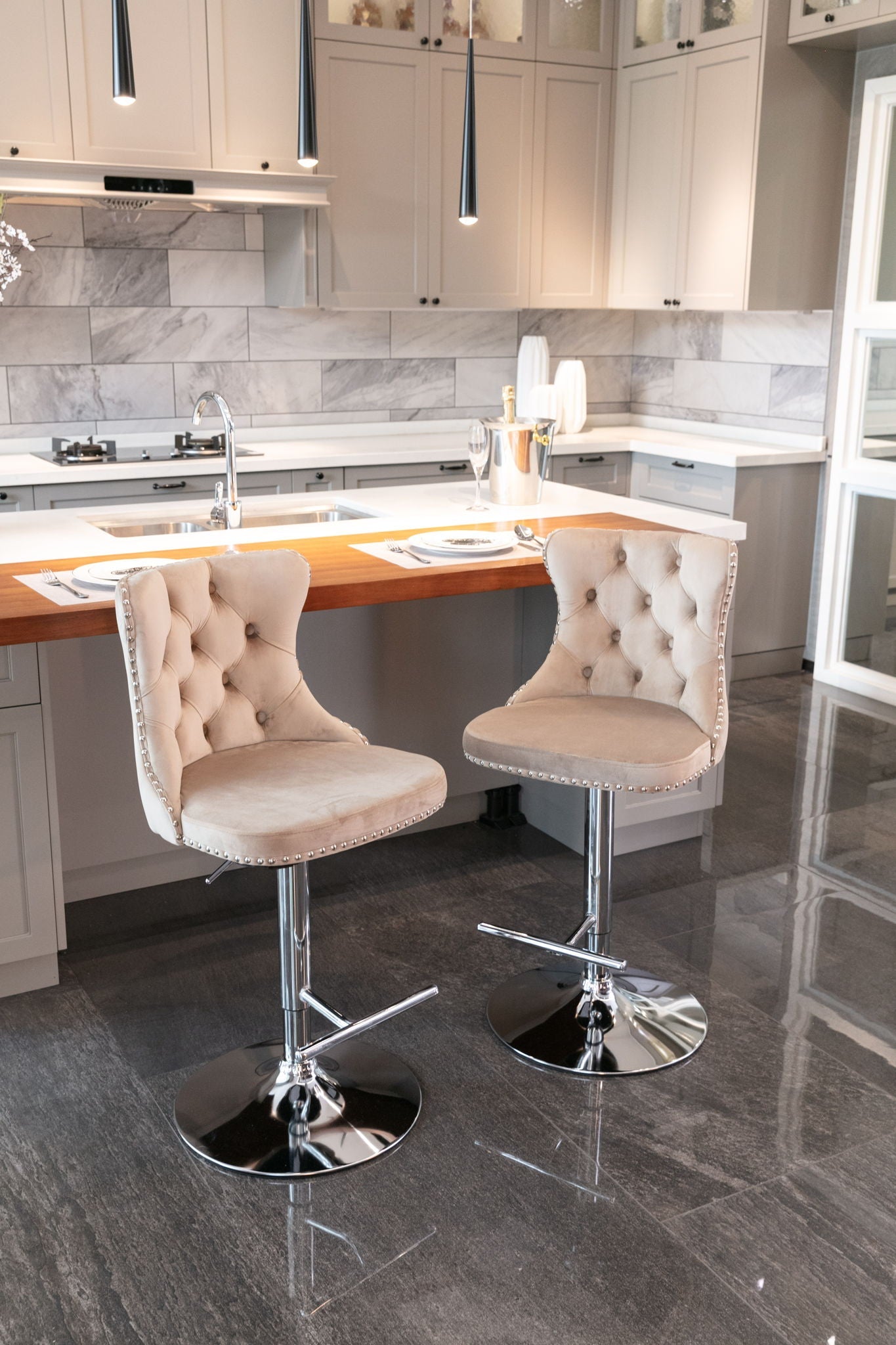 Swivel Adjustable Height Barstools Set of 2