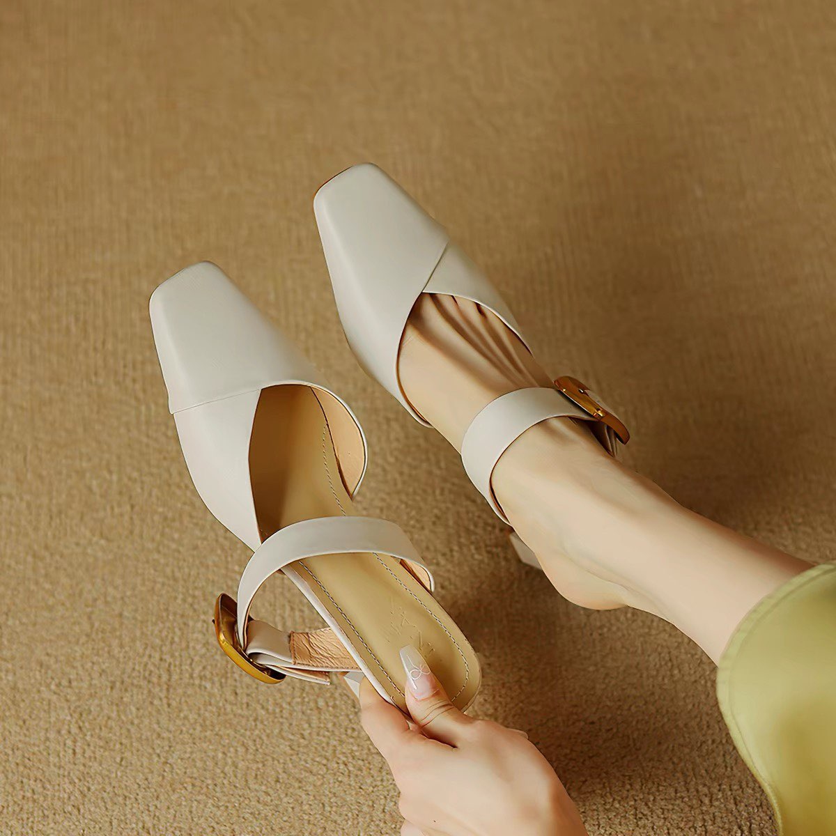 Summer New Women French Style Pointed Toe Mules, Fashion Outdoor Wear Versatile Block Heel Closed Toe Slide High Heels For Dresses