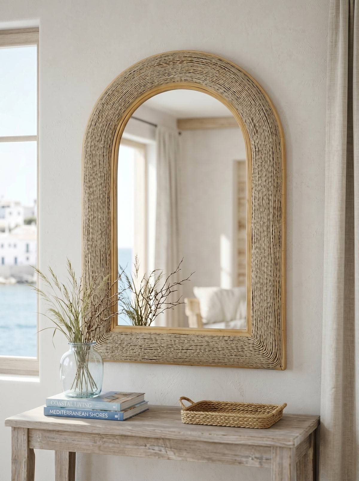 24.2"x36" Woven Texture Decorative Arched Mirror