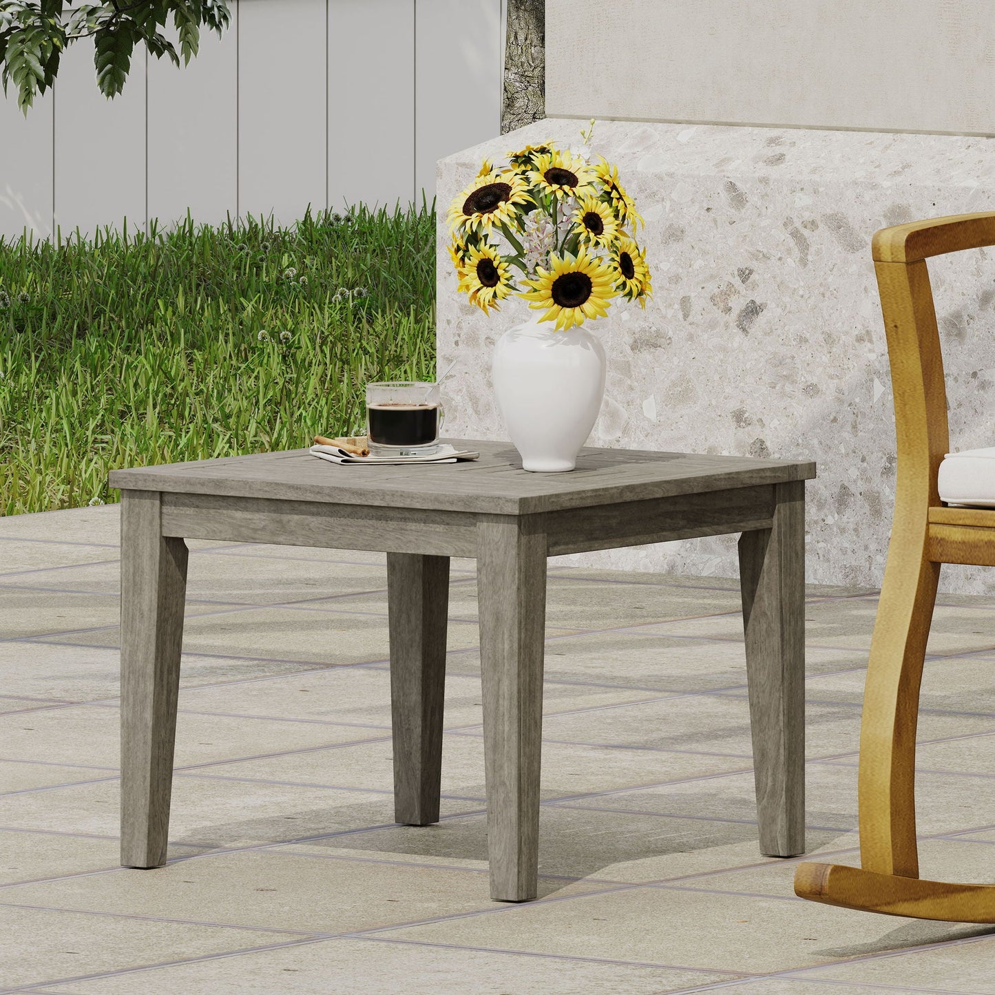 Dexterity Outdoor Square Side Table with Wood Frame - Gray