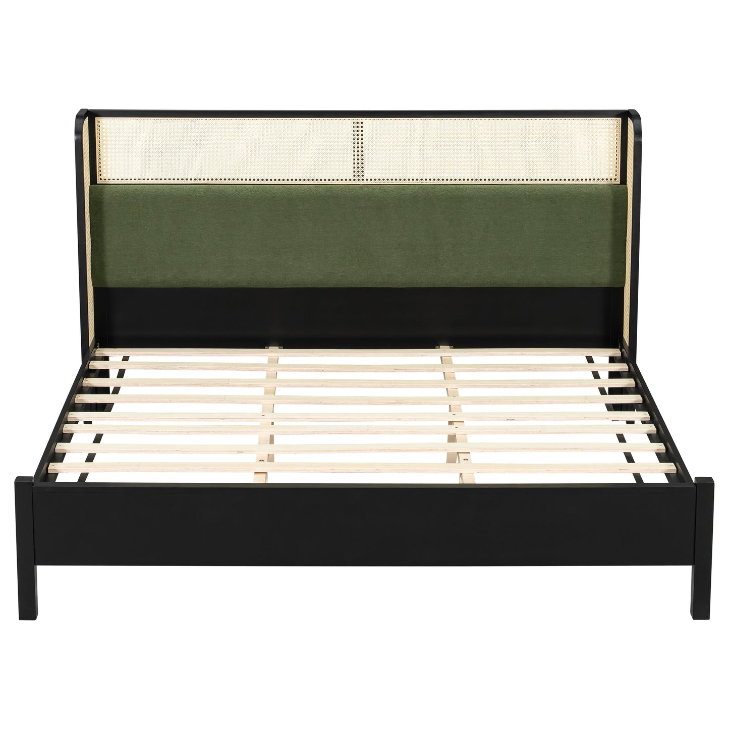 King Size Bed Frame with Black Frame and Green Upholstered Headboard