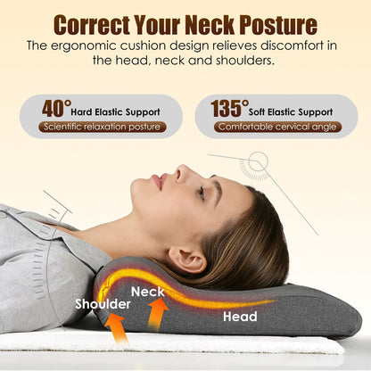 Neck Massager Pillow Ergonomic Massager Memory Foam Pillow with 3-Level Heating 3-Intensity Vibration 30Min Timer for Neck Back Shoulder Pain Relief