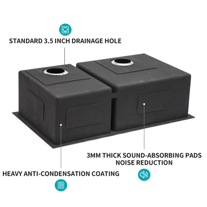 Modern Double Bowl Undermount Kitchen Sink 50 / 50 Design Stainless Steel
