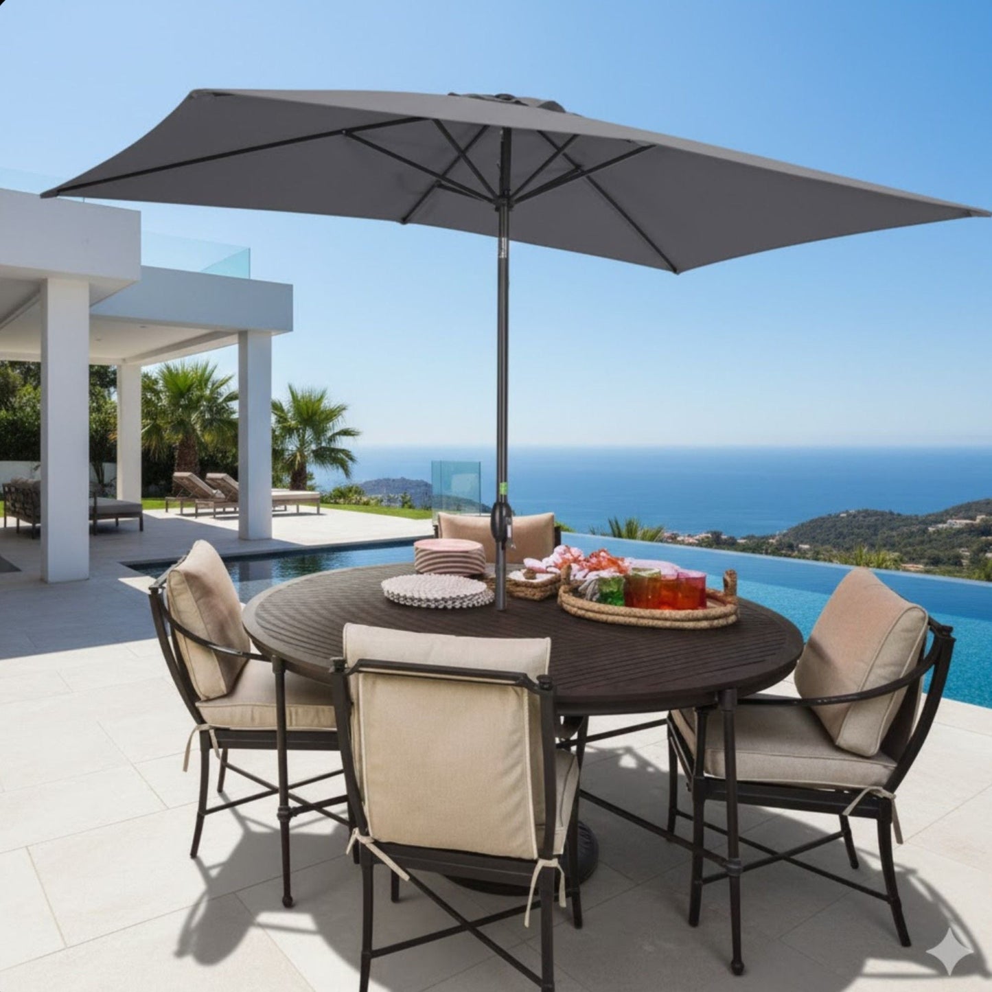 Rectangular Patio Umbrella With Crank Tilt, Polyester UV-Resistant Canopy