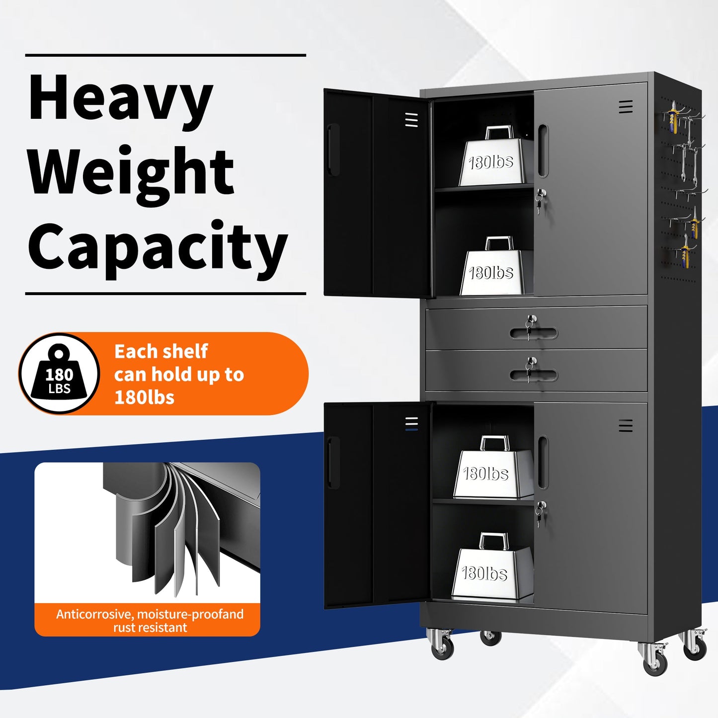 Metal Storage Cabinet with Two Drawers and Locking Doors
