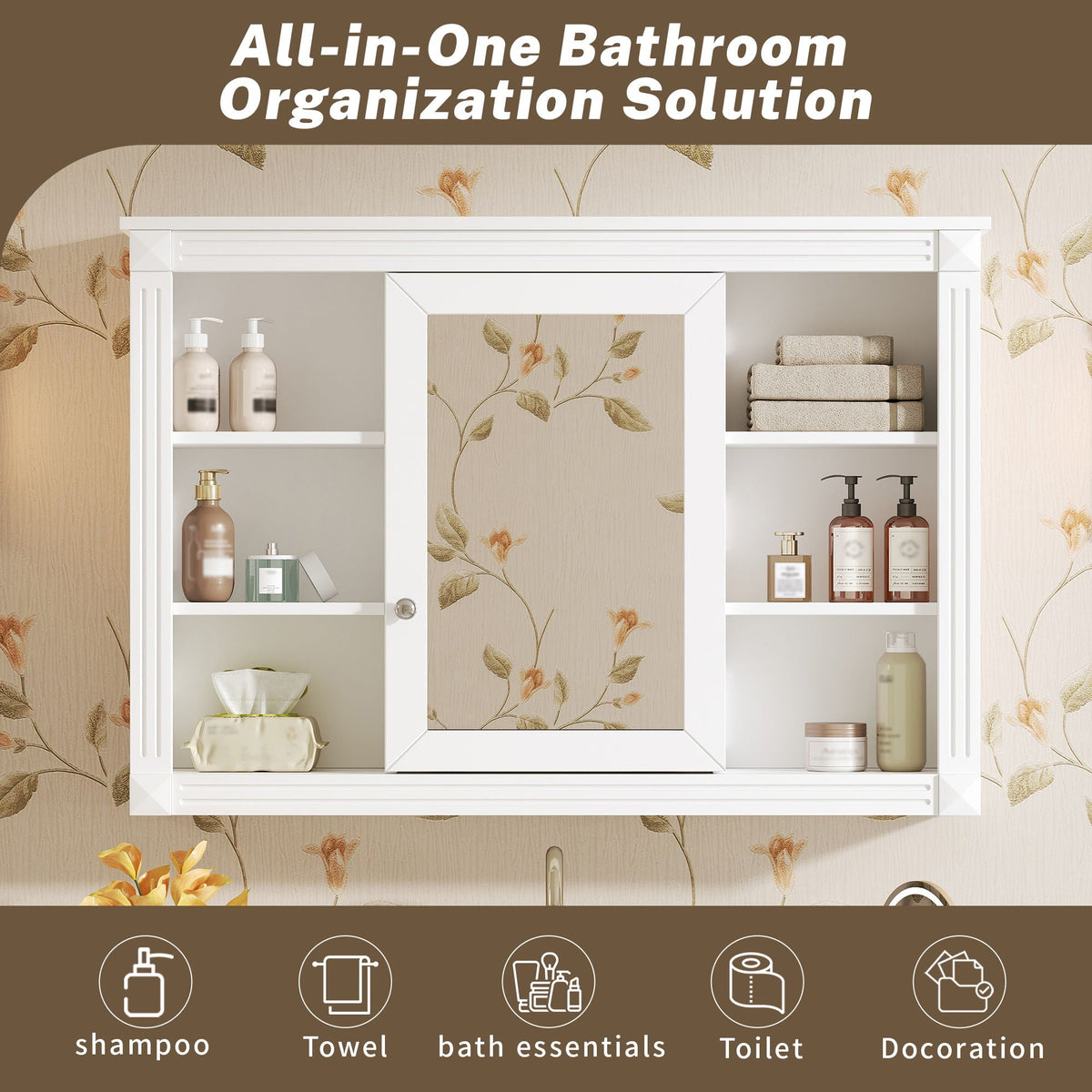 Wall Mounted Bathroom Storage Cabinet With Mirror, Medicine Cabinet With 6 Open Shelves And Adjustable Interior - White