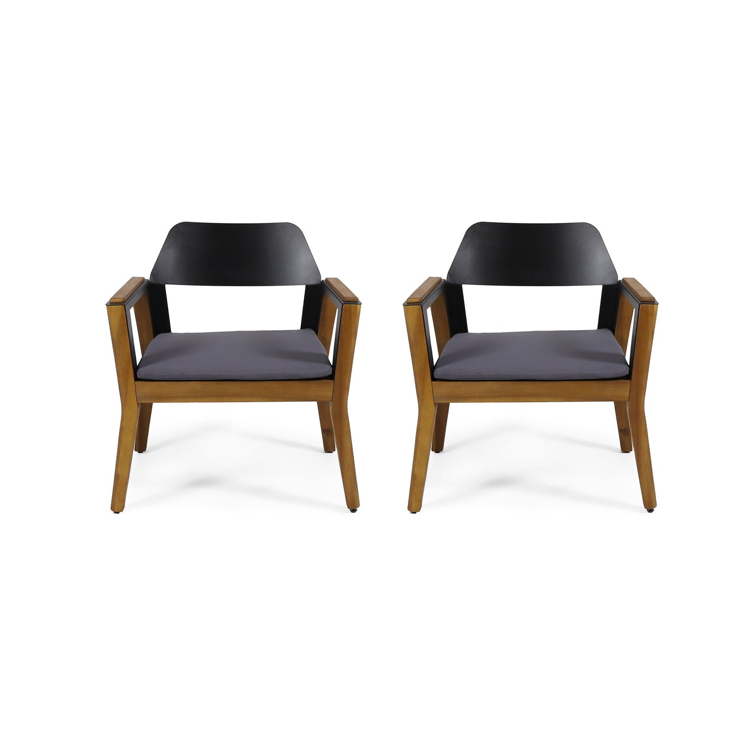 Soho Transitional Style Outdoor Club Chair (Set of 2) with Cushions - Teak