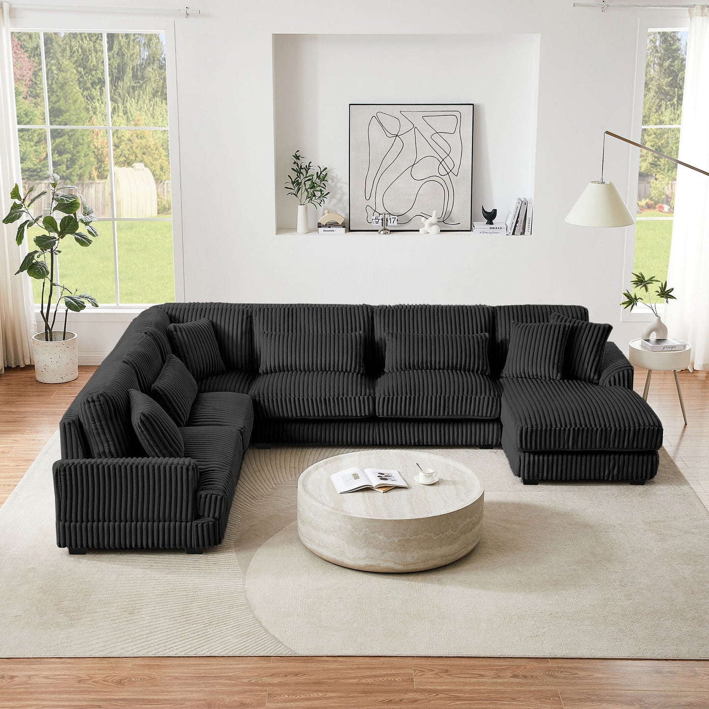 Oversized Sectional Sofa U - Shaped Sofa Couch Modern Sofa Upholstered In Soft With A Chaise Lounge For Living Room