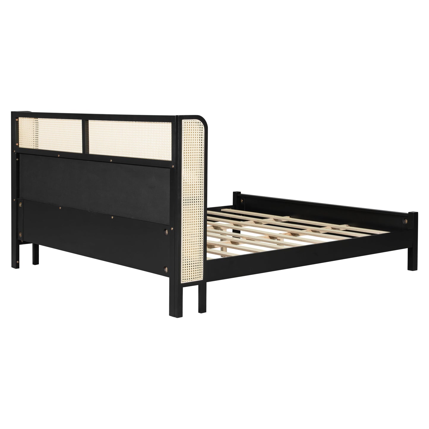 King Size Bed Frame with Black Frame and Green Upholstered Headboard