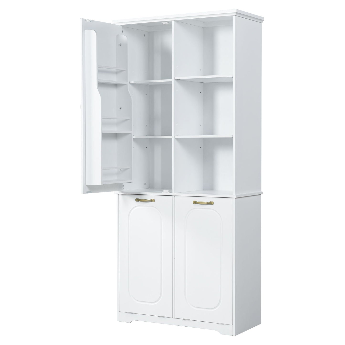 Freestanding Tall Storage Cabinet With 2 Tilt-Out Hampers