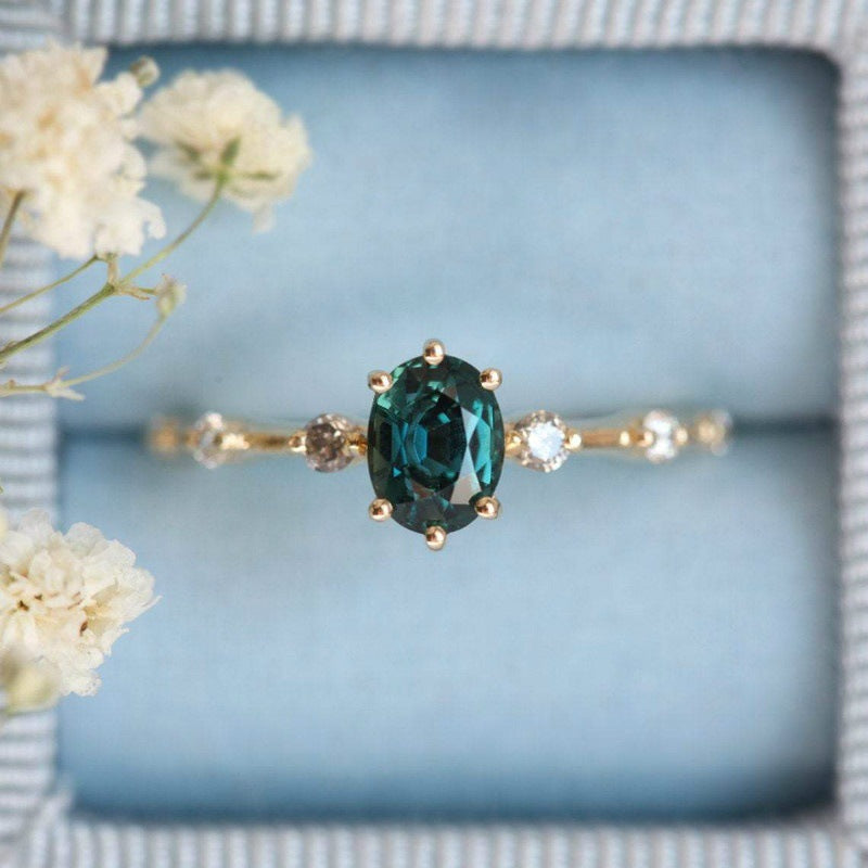 Gold-plated Ring With Emerald Inlay