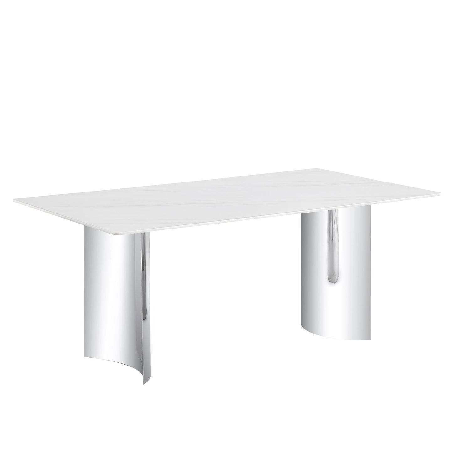 Modern Minimalist Dining Table with Imitation Marble Glass Top and Metal Legs
