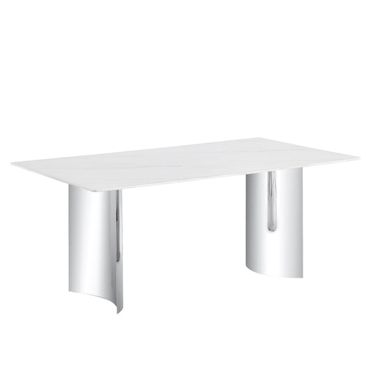 Modern Minimalist Dining Table with Imitation Marble Glass Top and Metal Legs