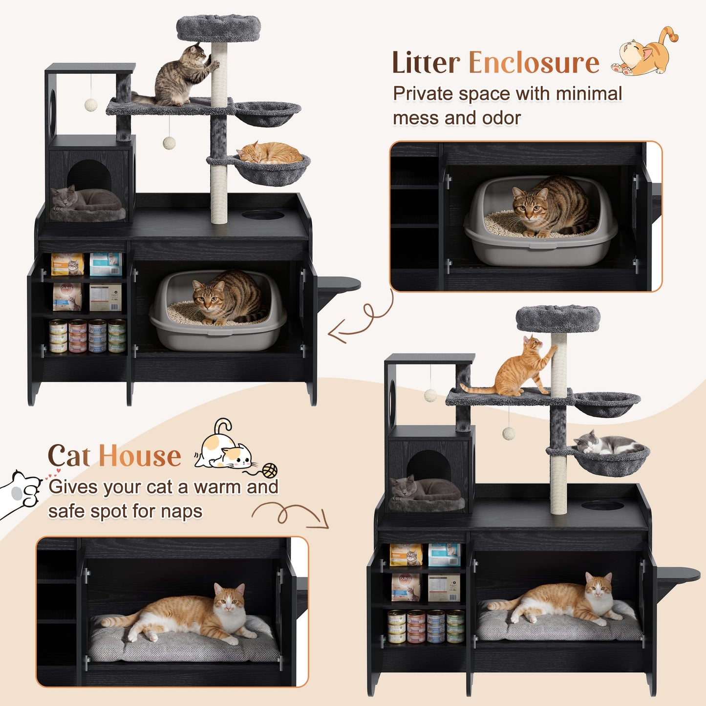 50.6" Cat Tree with Litter Box Enclosure and Sisal Scratching Post