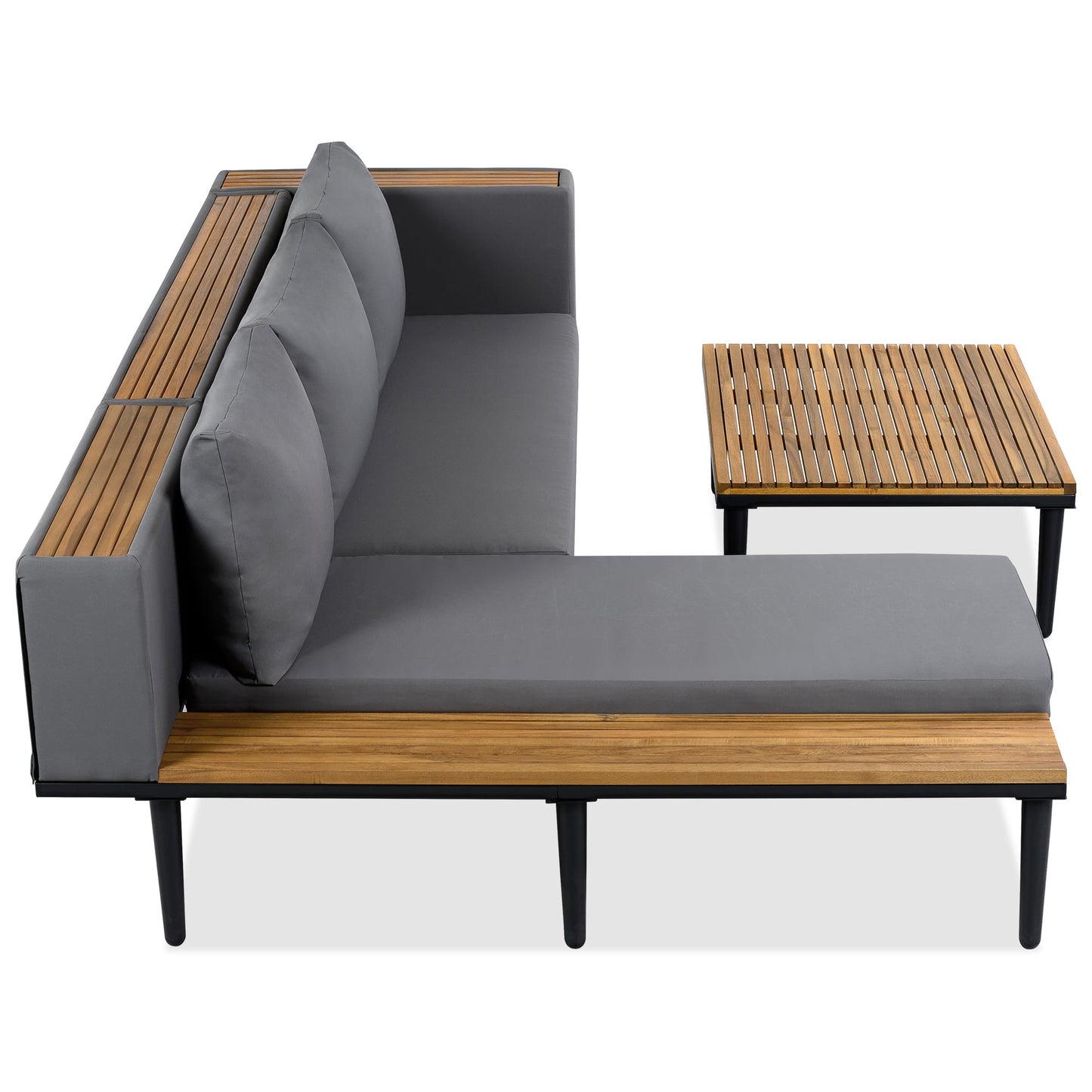 Luxury L-Shaped Acacia Wood Outdoor Sectional Sofa Set