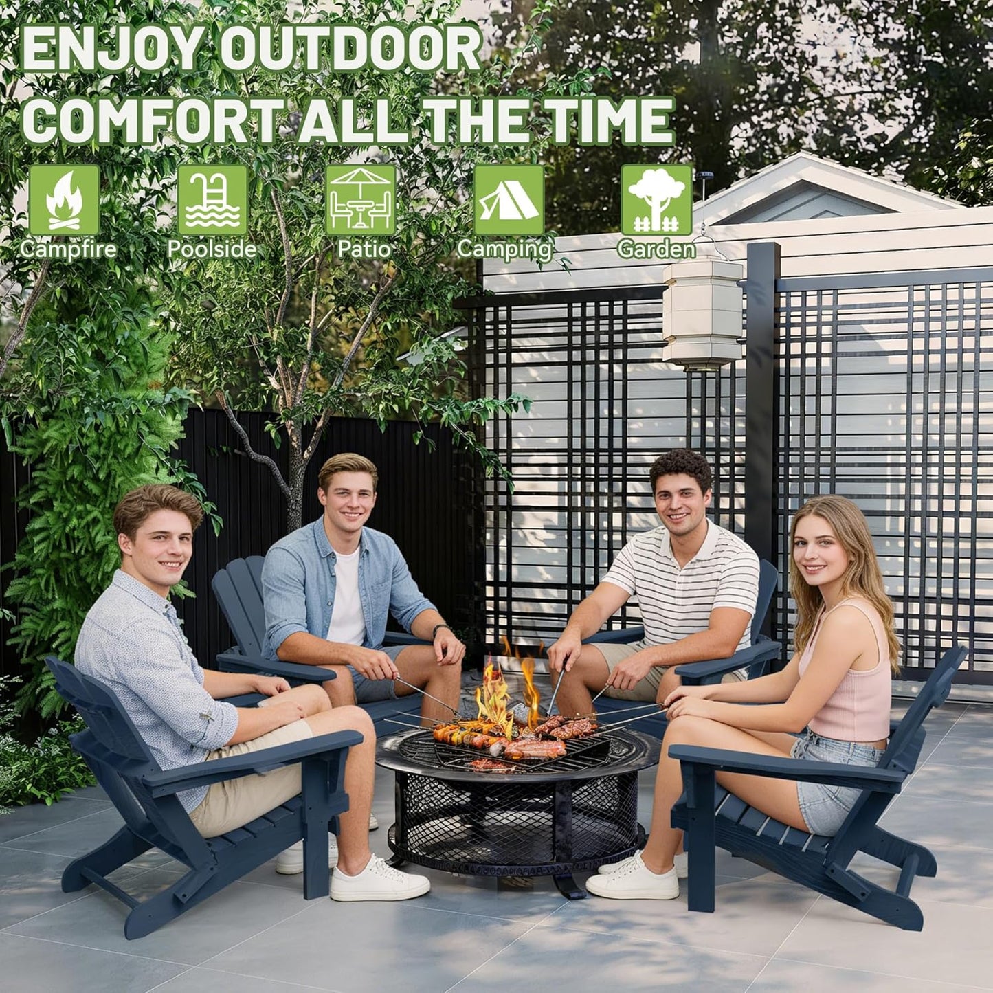 Adirondack Chair with Foldable Design and Built-In Cup Holder