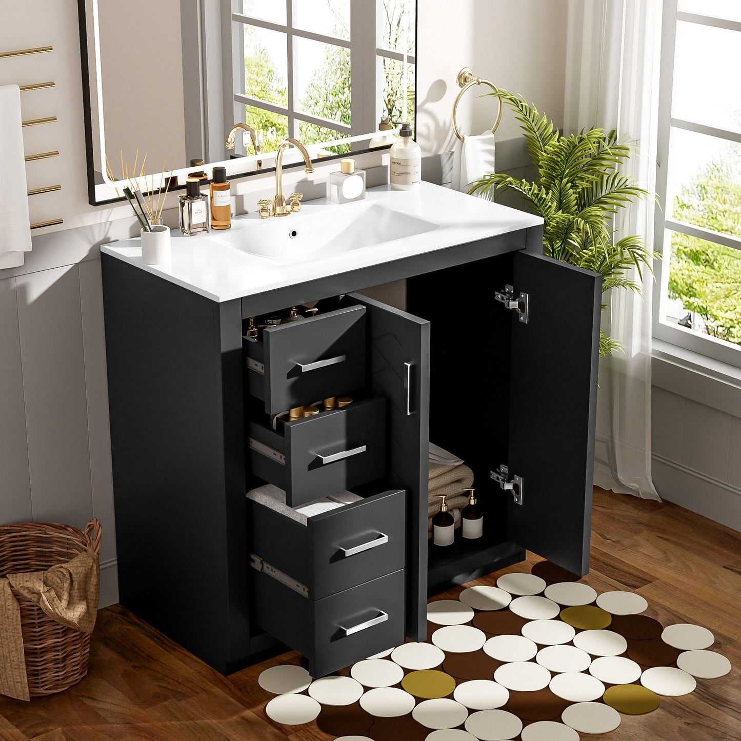 Bathroom Vanity With Sink Combo, Storage Cabinet, Freestanding Set With 3 Drawers & Soft Closing Doors