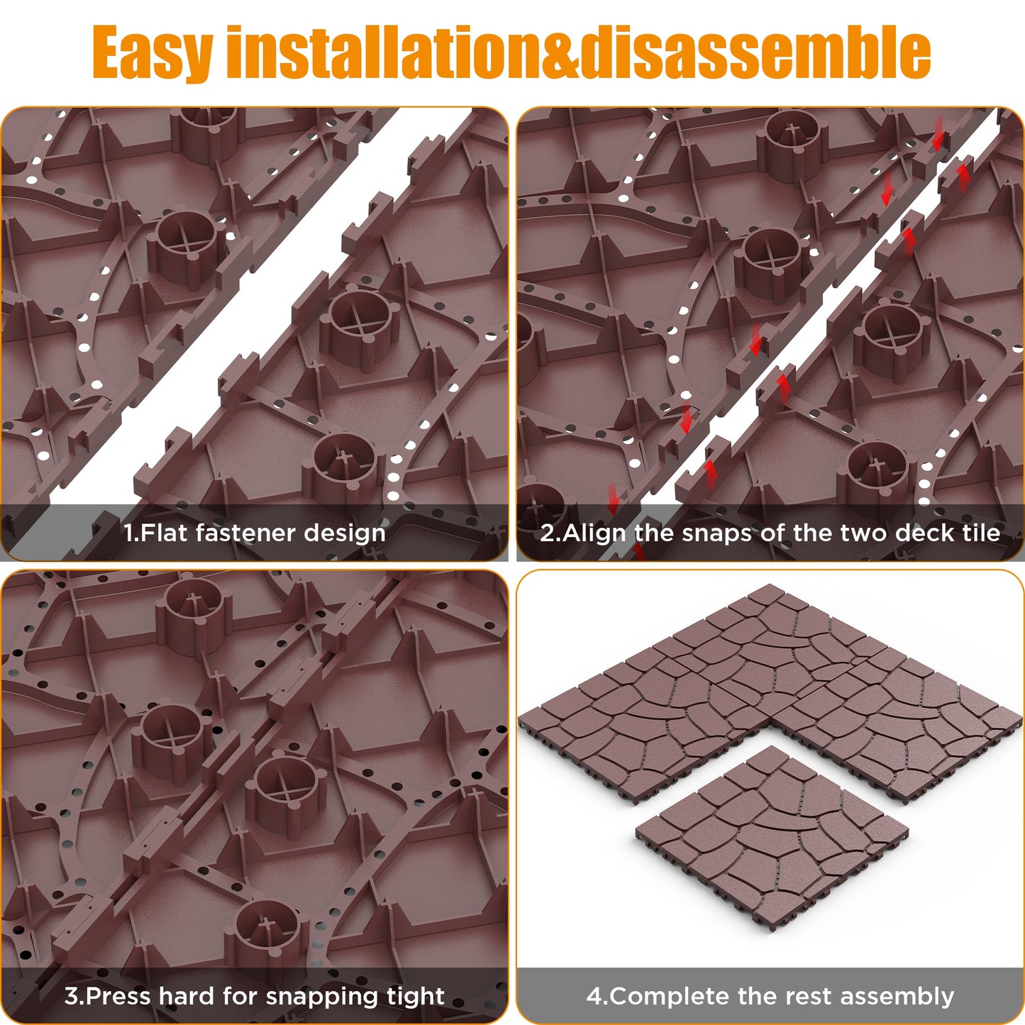 New Stone Texture 12" Patio Deck Tiles, 44pcs
