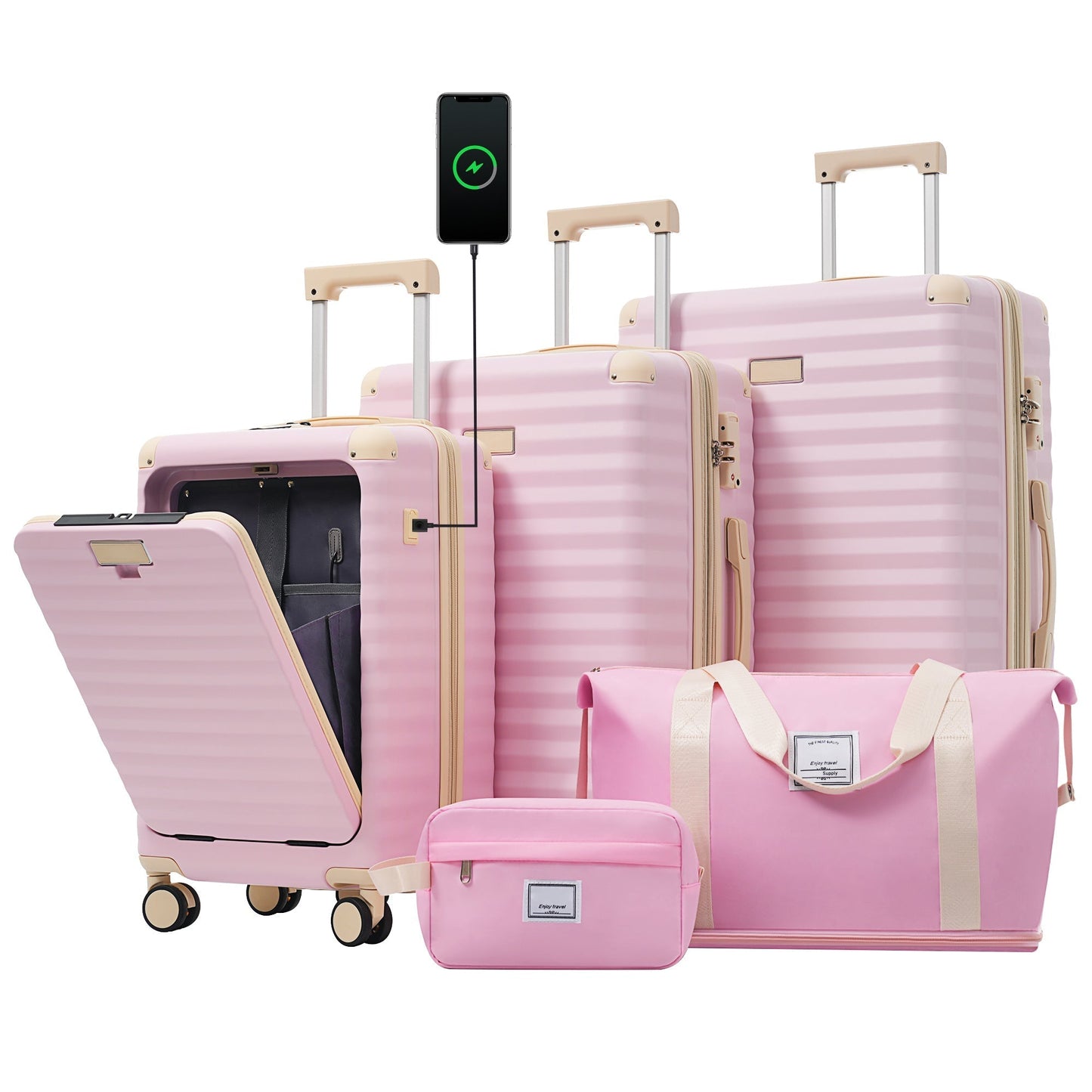 Deluxe 5-Piece Hard-Side Luggage Set with USB and TSA Locks