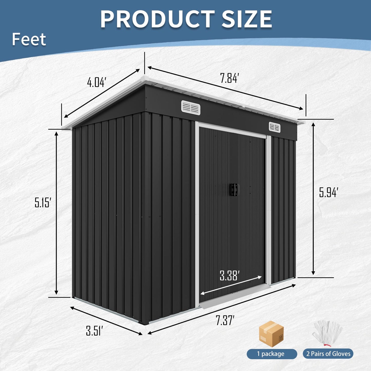8x4ft Metal Shed with Sliding Door and Air Vents