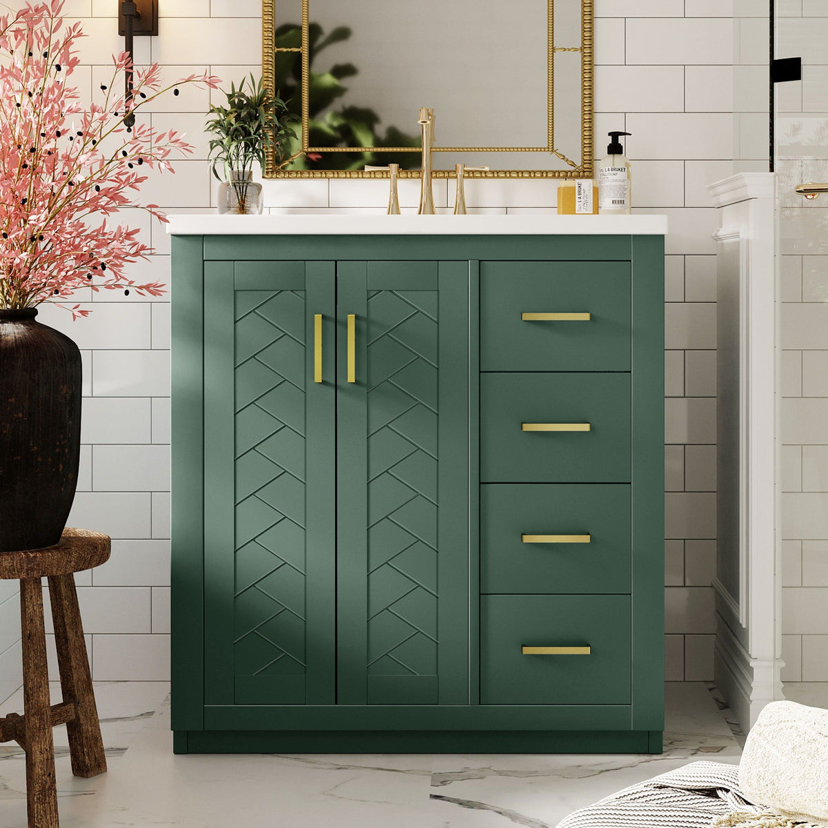 Bathroom Vanity With Sink, Storage Cabinet, Freestanding Set With 3 Drawers & Soft Closing Doors