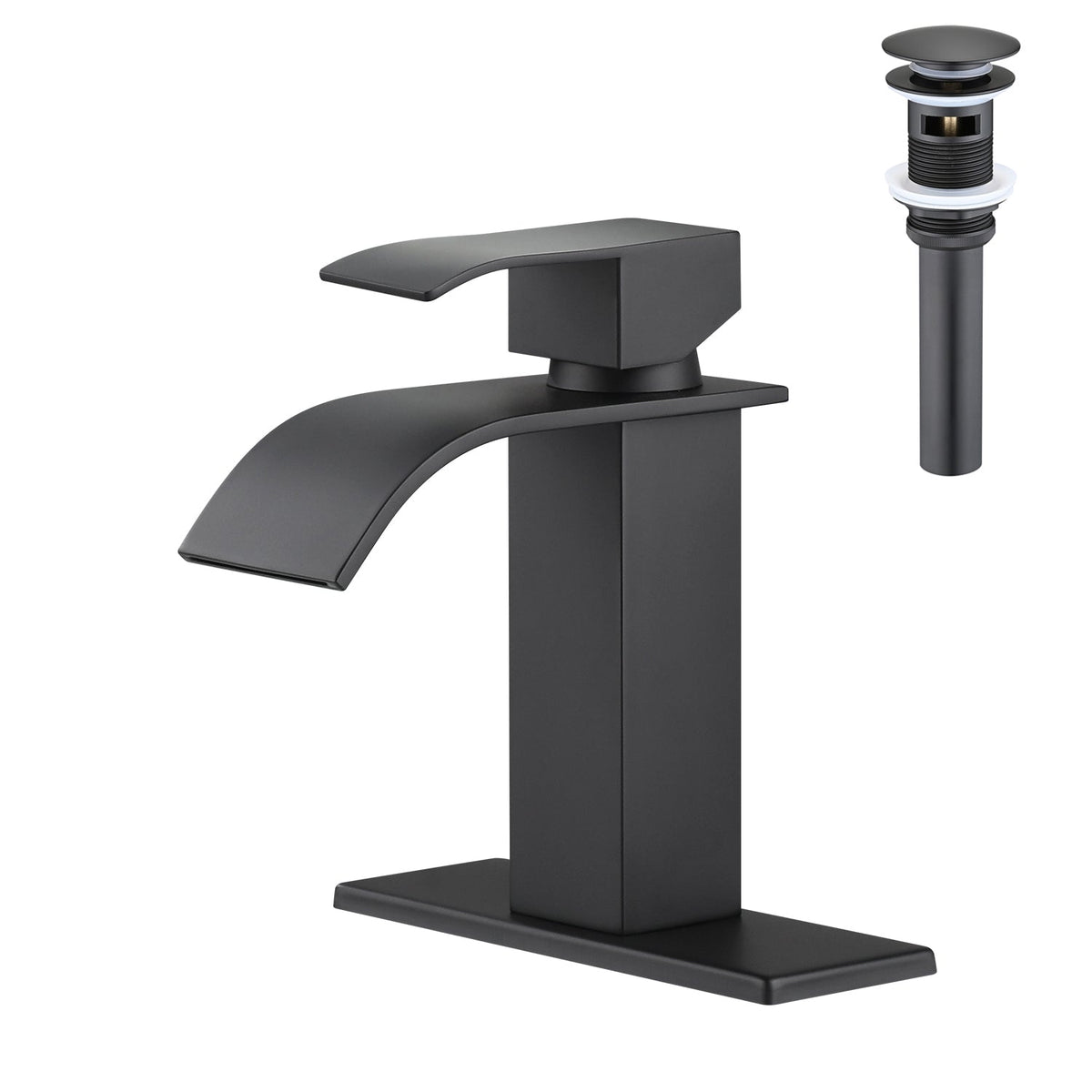 Waterfall Spout Bathroom Sink Single Handle Faucet with Pop-Up Drain