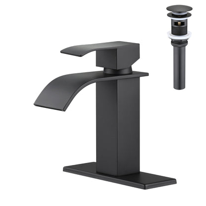 Waterfall Spout Bathroom Sink Single Handle Faucet with Pop-Up Drain