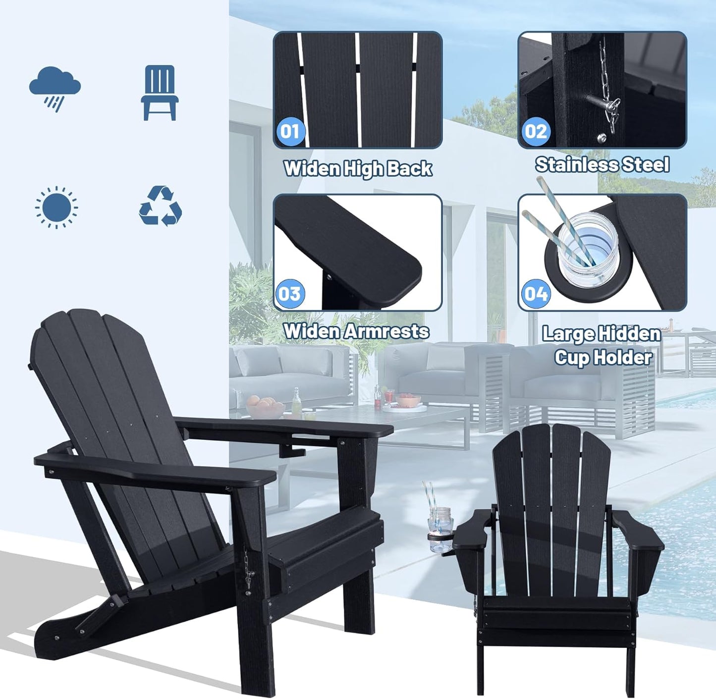 Adirondack Chair, Plastic Adirondack Chairs, HDPE Adirondack Chair, Folding Adirondack Chairs,Outdoor Chairs with Cup