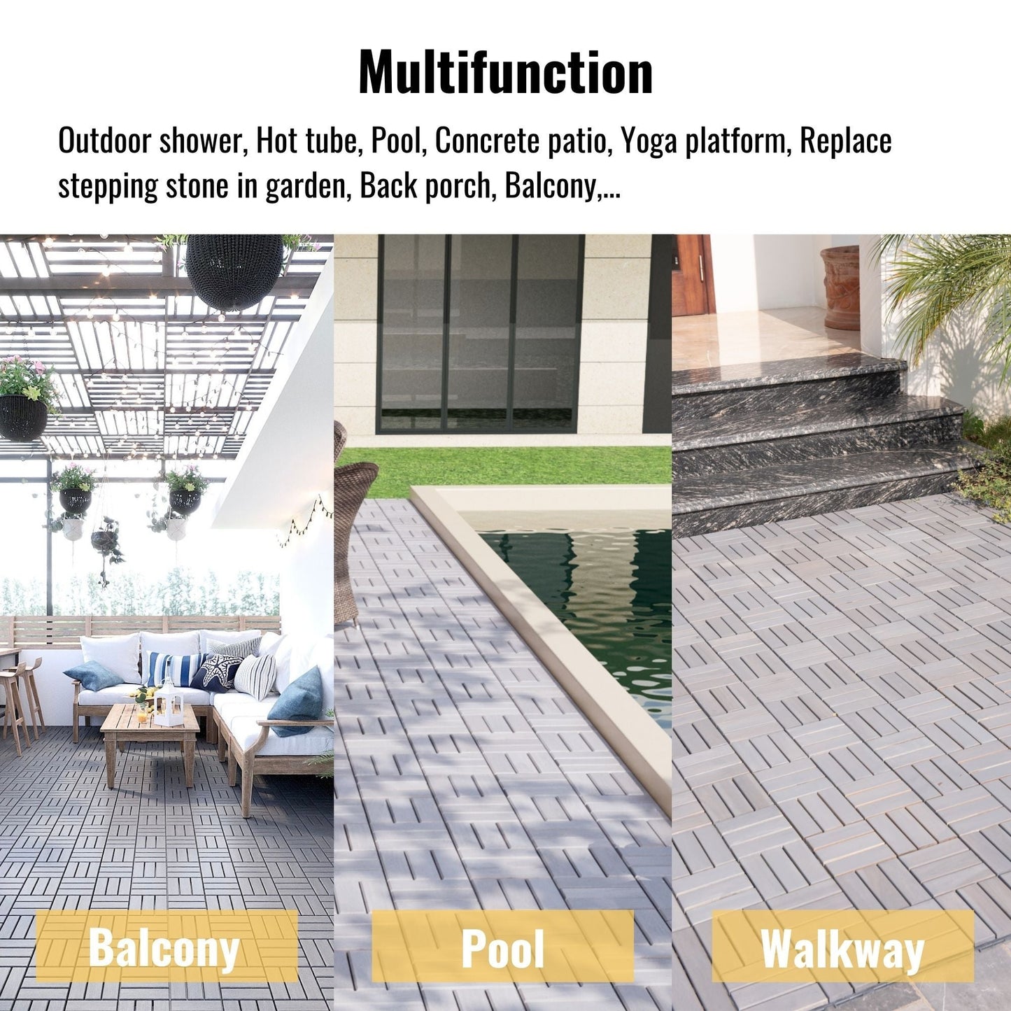 Acacia Wood Interlocking Deck Tiles Checker Pattern For Outdoor Flooring
