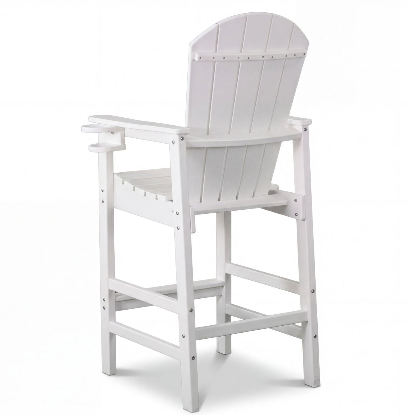 Outdoor Bar Height Adirondack Patio Chair With Cup Holder And Armrests All Weather UV Resistant - White