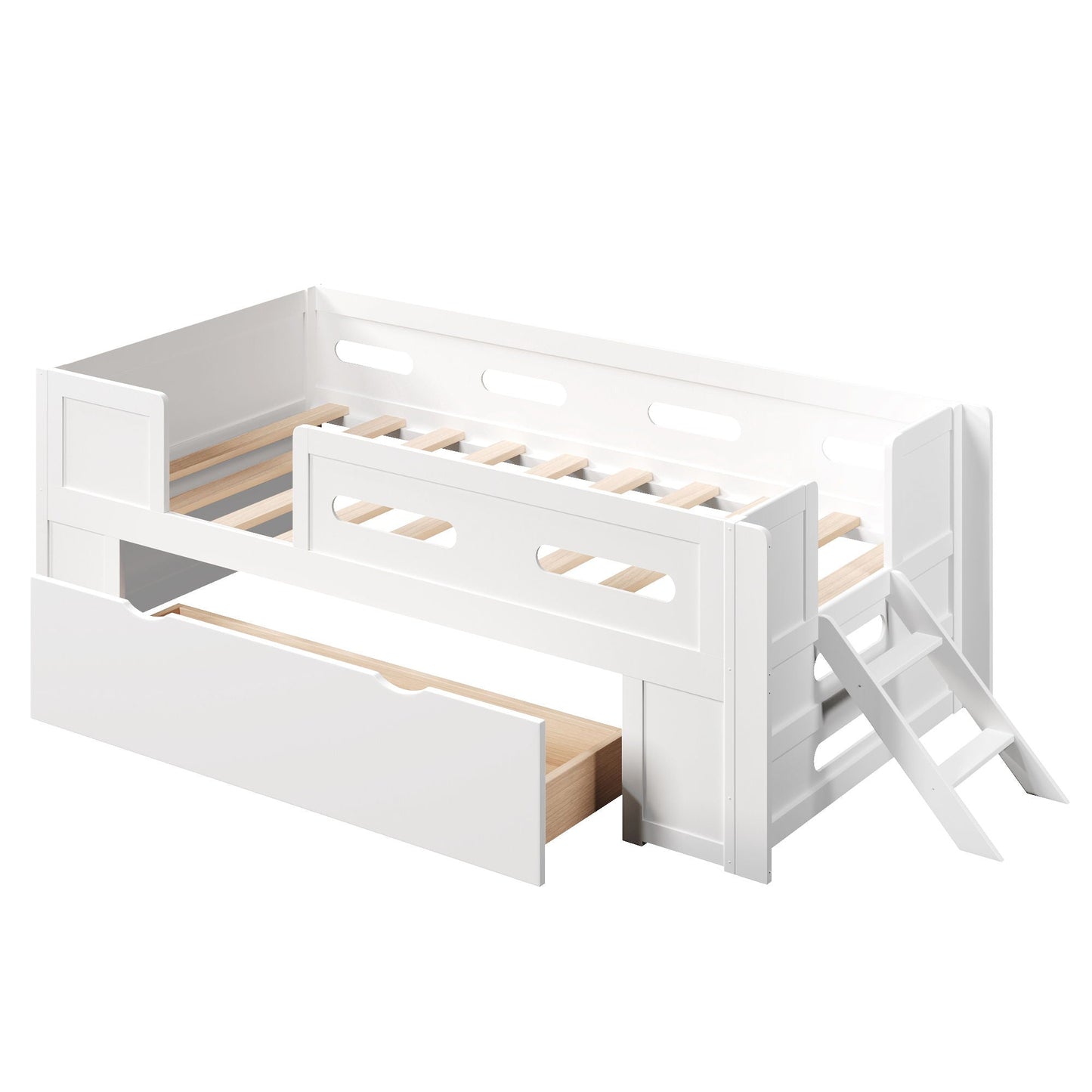 Platform Bed With Guardrail And Drawer