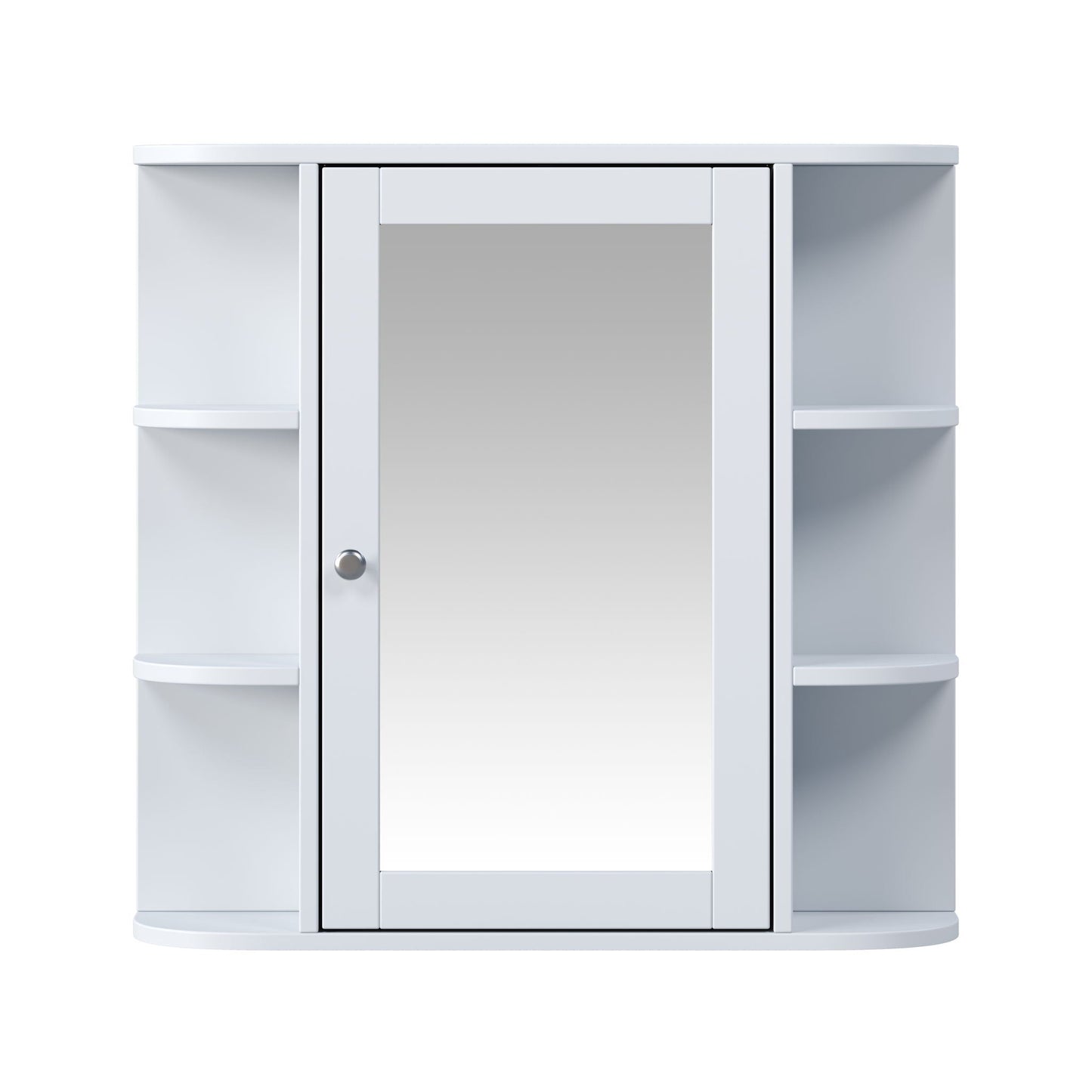 Bathroom Wall Storage Cabinet With Mirror And Adjustable Shelf, 6 Open Shelves