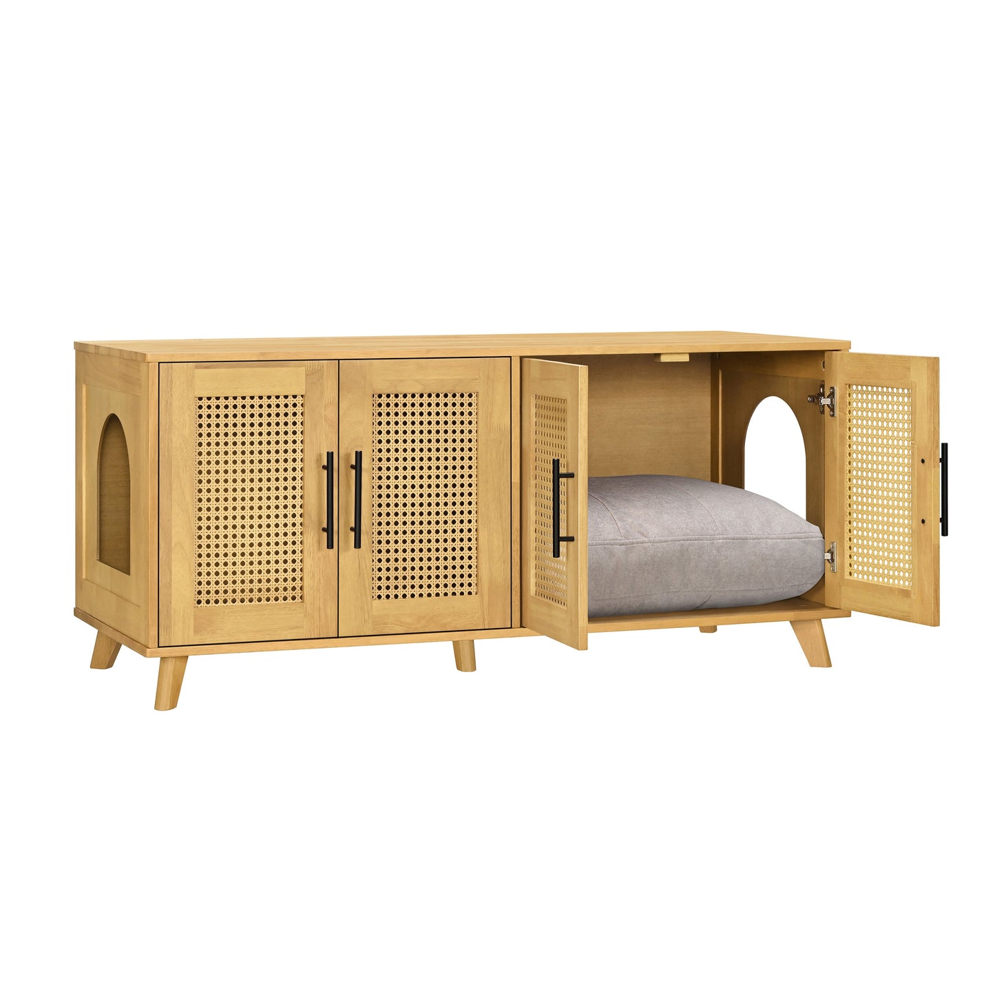 Myra Indoor Premium Rubber Wood Cat Cabinet with Plush Cushion