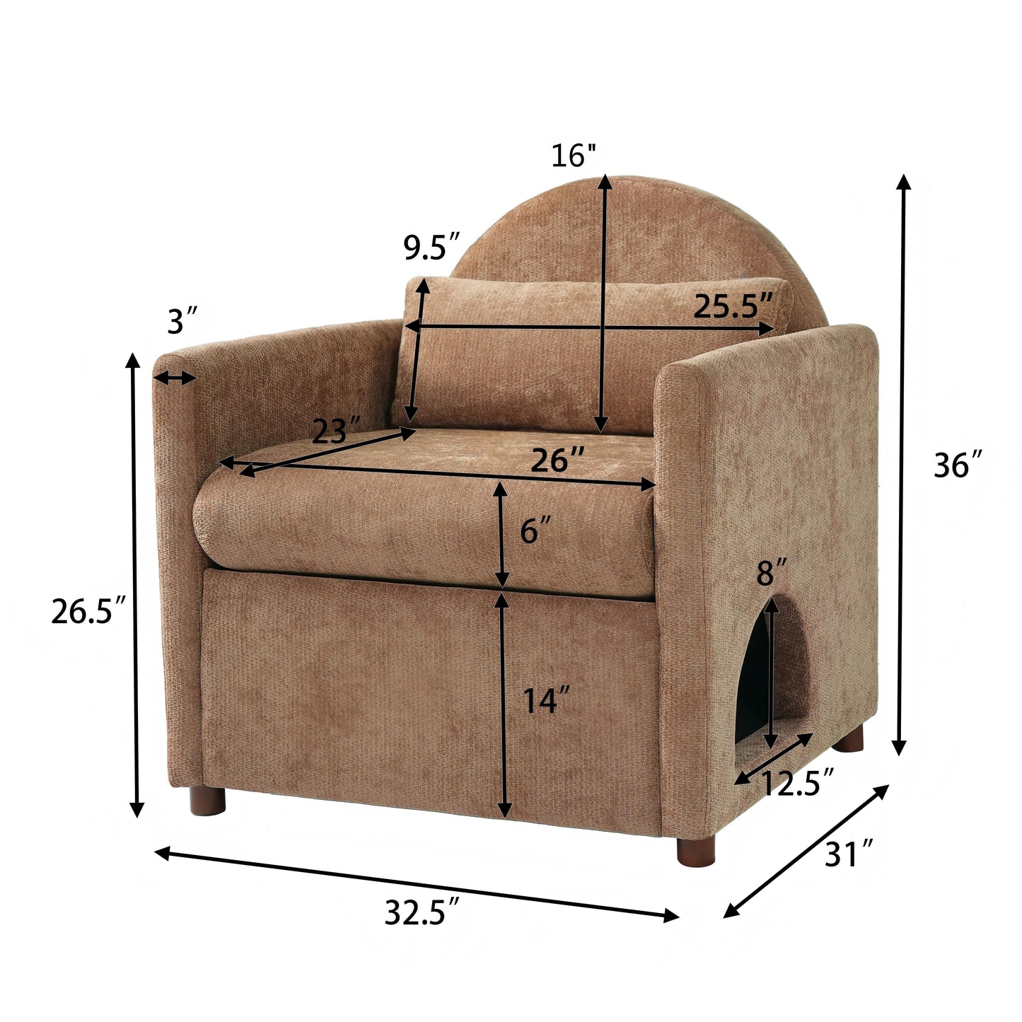 Coffee Pet Friendly Accent Chair with Hidden Pet Nook