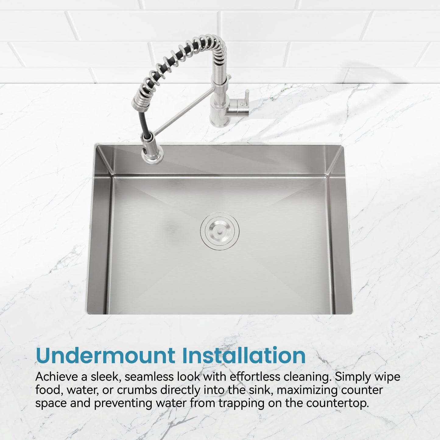 Stainless Steel Kitchen Sink, 27″x19″ Single Bowl, Undermount Handmade Sink in Brushed Nickel