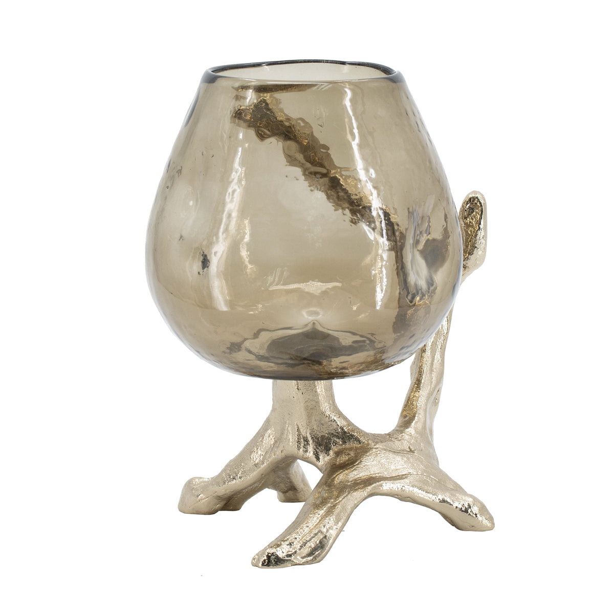 Olive Glass Candle Holder with Gold Metal Legs