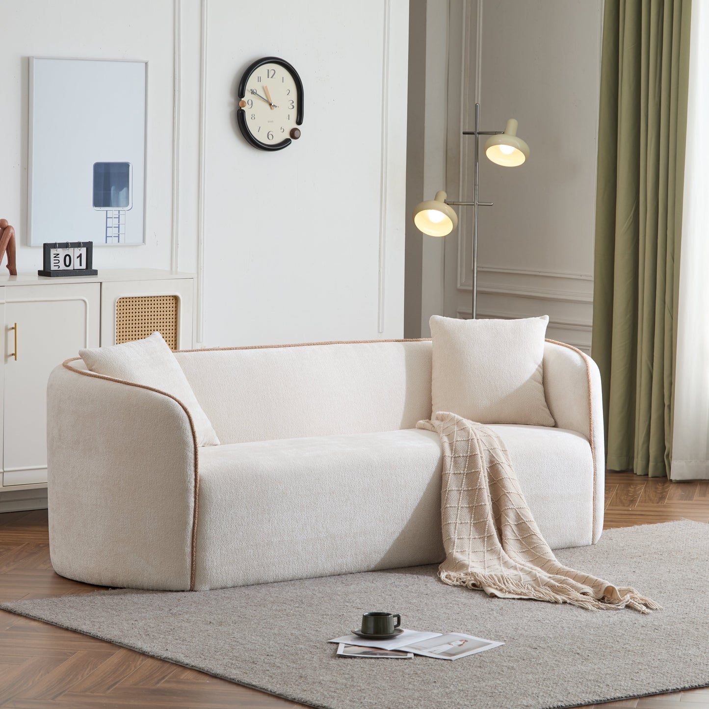 Coral 82" Curved Boucle Sofa, 3-Seater