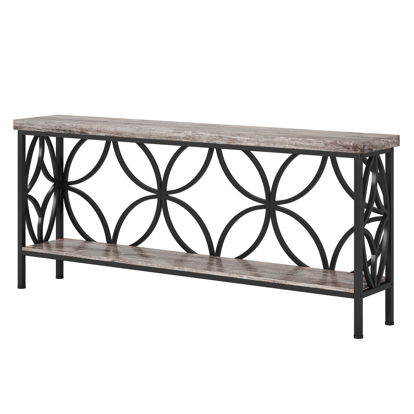 Extra Long Console Table With Open Storage Shelves