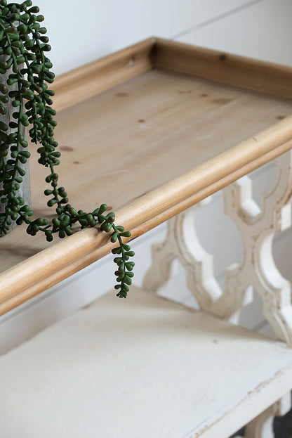 Distressed Wood Shelf Tray, French Country Console Table - Brown / Antique White