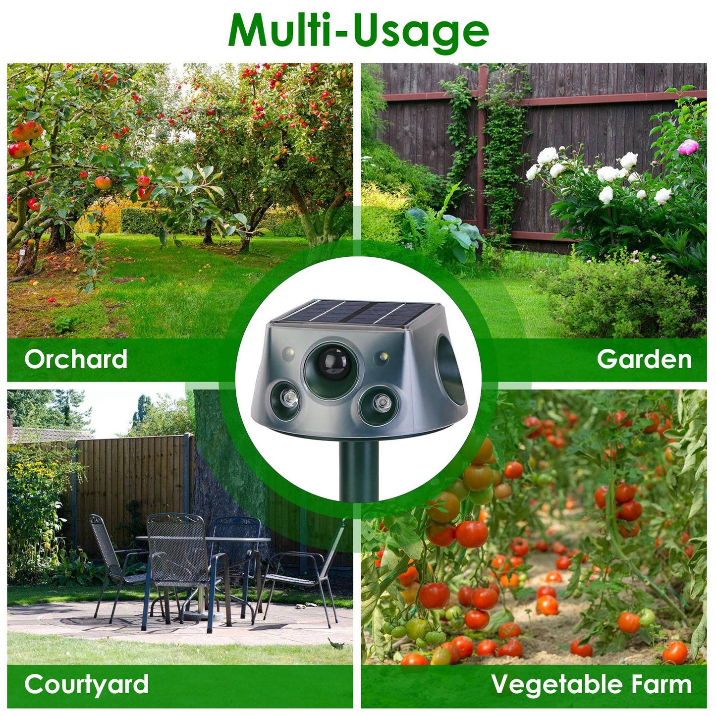 Ultrasonic Solar Animal Repeller Outdoor Mole Snake Squirrel Repellent Waterproof Bird Deer Dog Cat Deterrent with 3 Modes Motion Sensor Vibration Sta