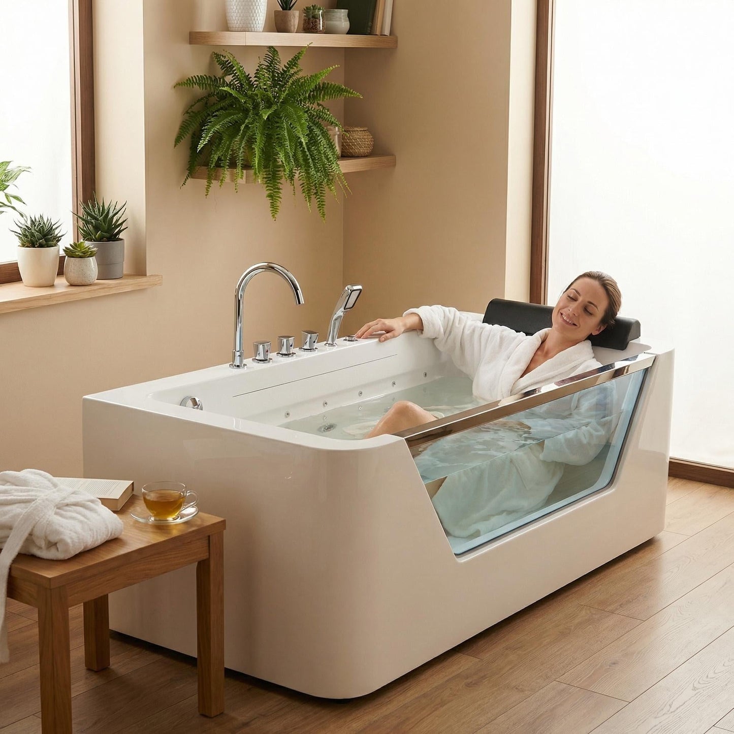 67" Whirlpool Bathtub with Hydrotherapy Jets and Glass Panel